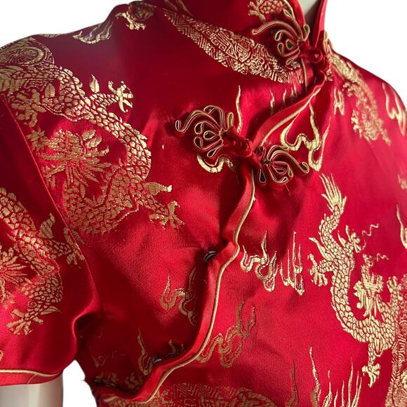 Vintage Red Golden Dragon Cheongsam Qipao Dress Size Small - Picture 5 of 16